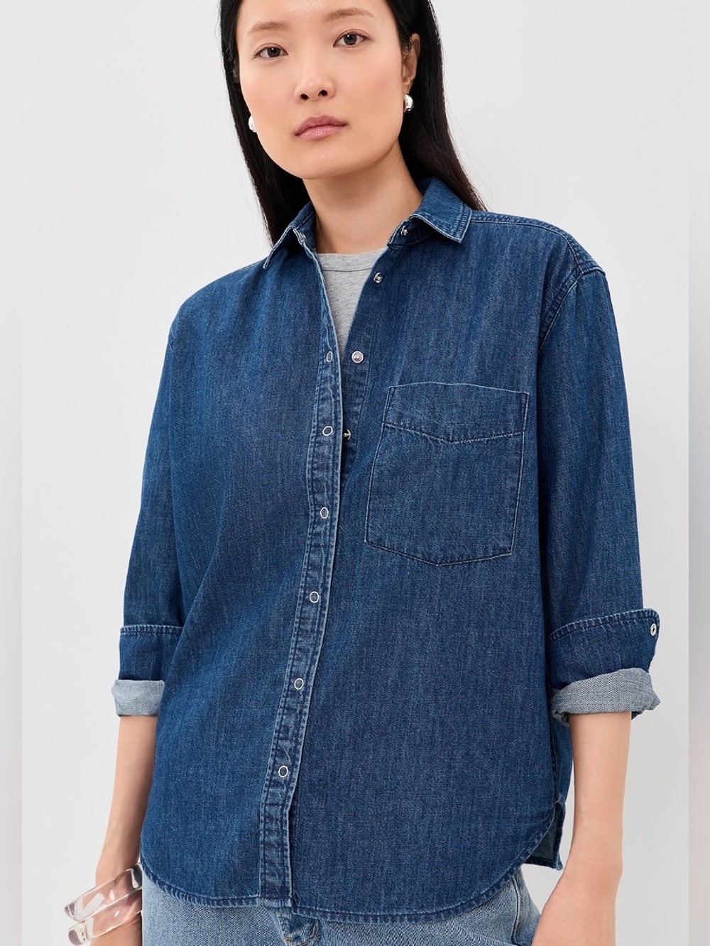 AYR Denim Blue The Deep End Snap Button Down Shirt, XL